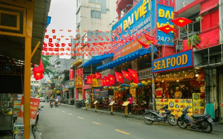 A city street filled with lots of shops